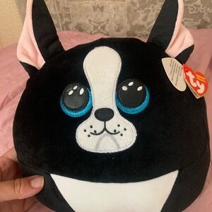 Ty Black and White Dog Plush with Blue Eyes
